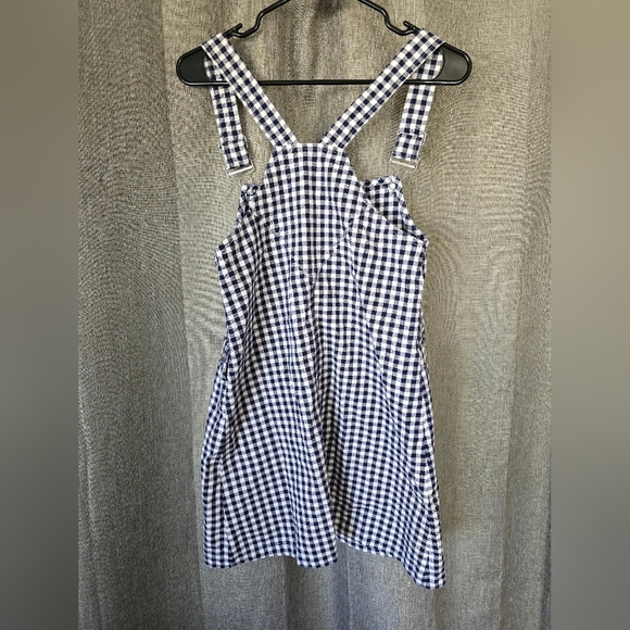 Volcom Georgia May Jagger Mini Overall Dress Gingham Blue Check Jumper Sz S - Picture 3 of 5